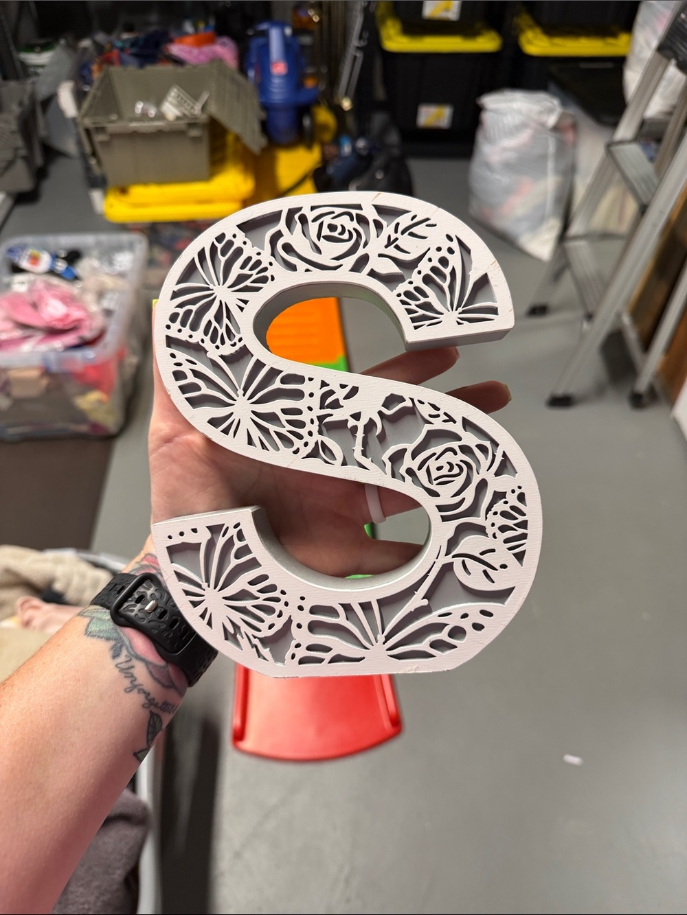 Decorative Wooden Letter S - White Floral Cutout